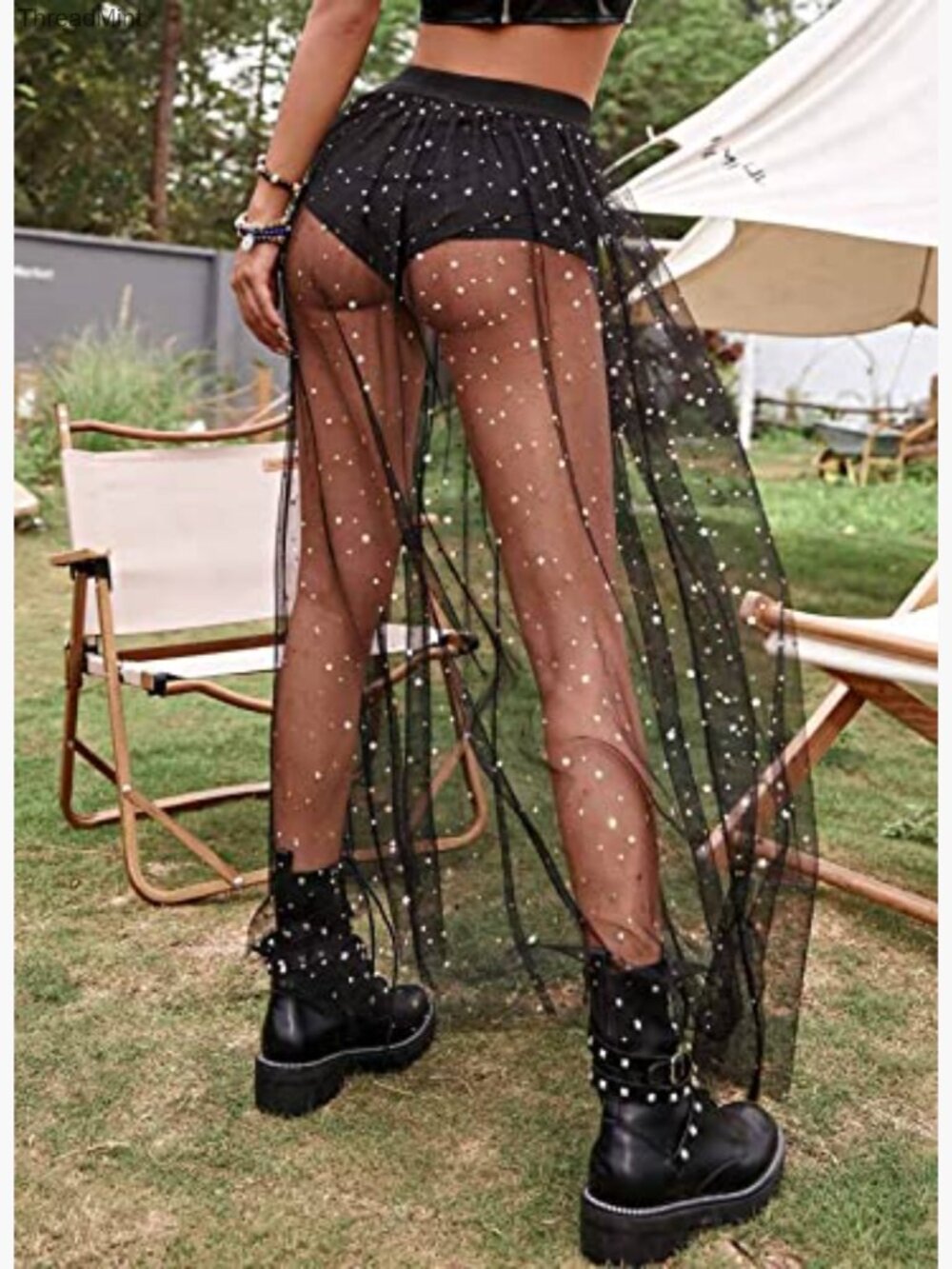 Sheer Mesh High Waist A-Line Maxi Skirt Festival Clubwear Rave - Picture 2 of 6